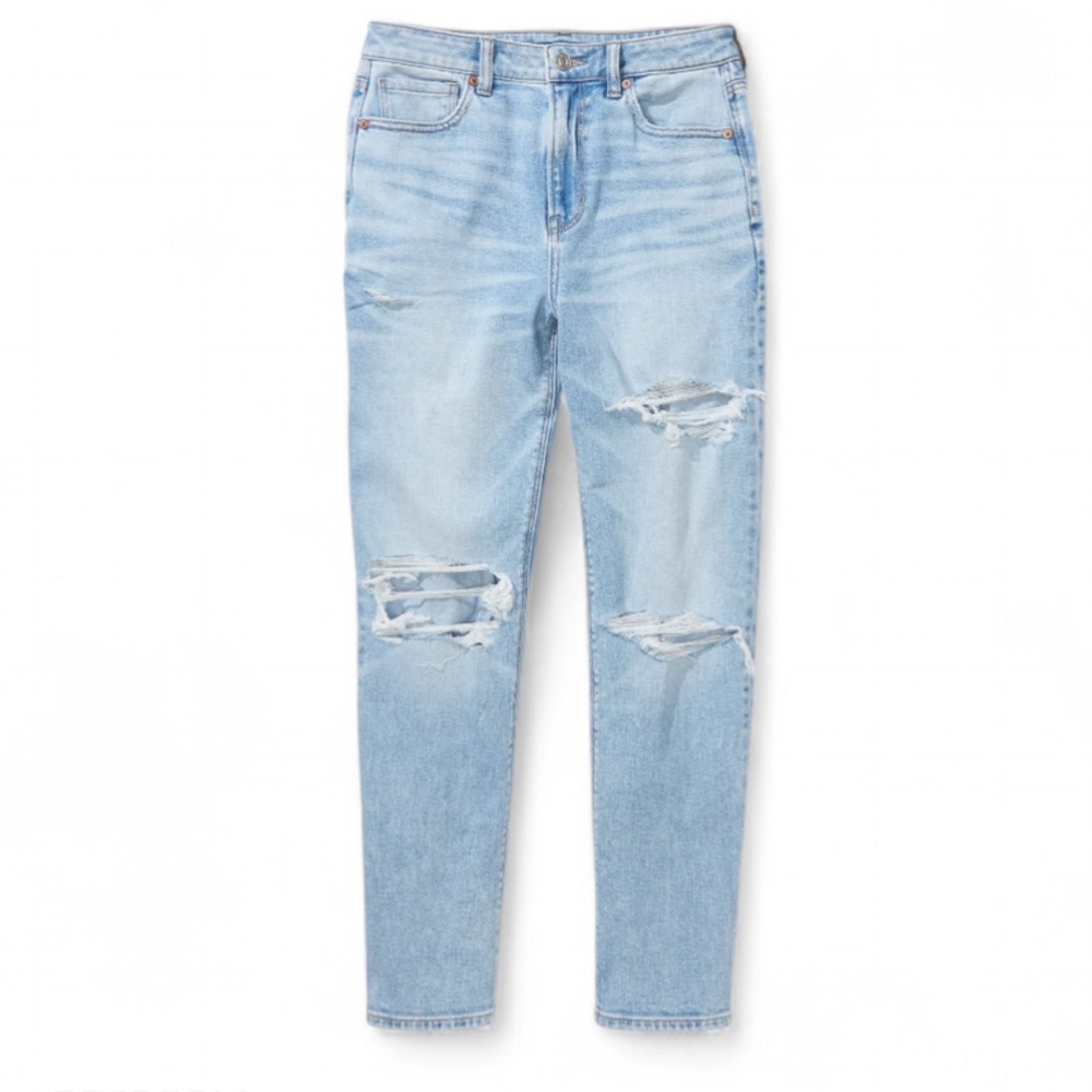 American Eagle Light Blue Distressed “Mom Straight Jean” size 10z